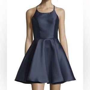 Alyce Paris 3703 Strappy Fitted Halter Cocktail Dress in Midnight Blue Size 4